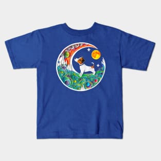 Jack Russell Terrier Dog Space Crescent Moon Stars Cute Art Kids T-Shirt